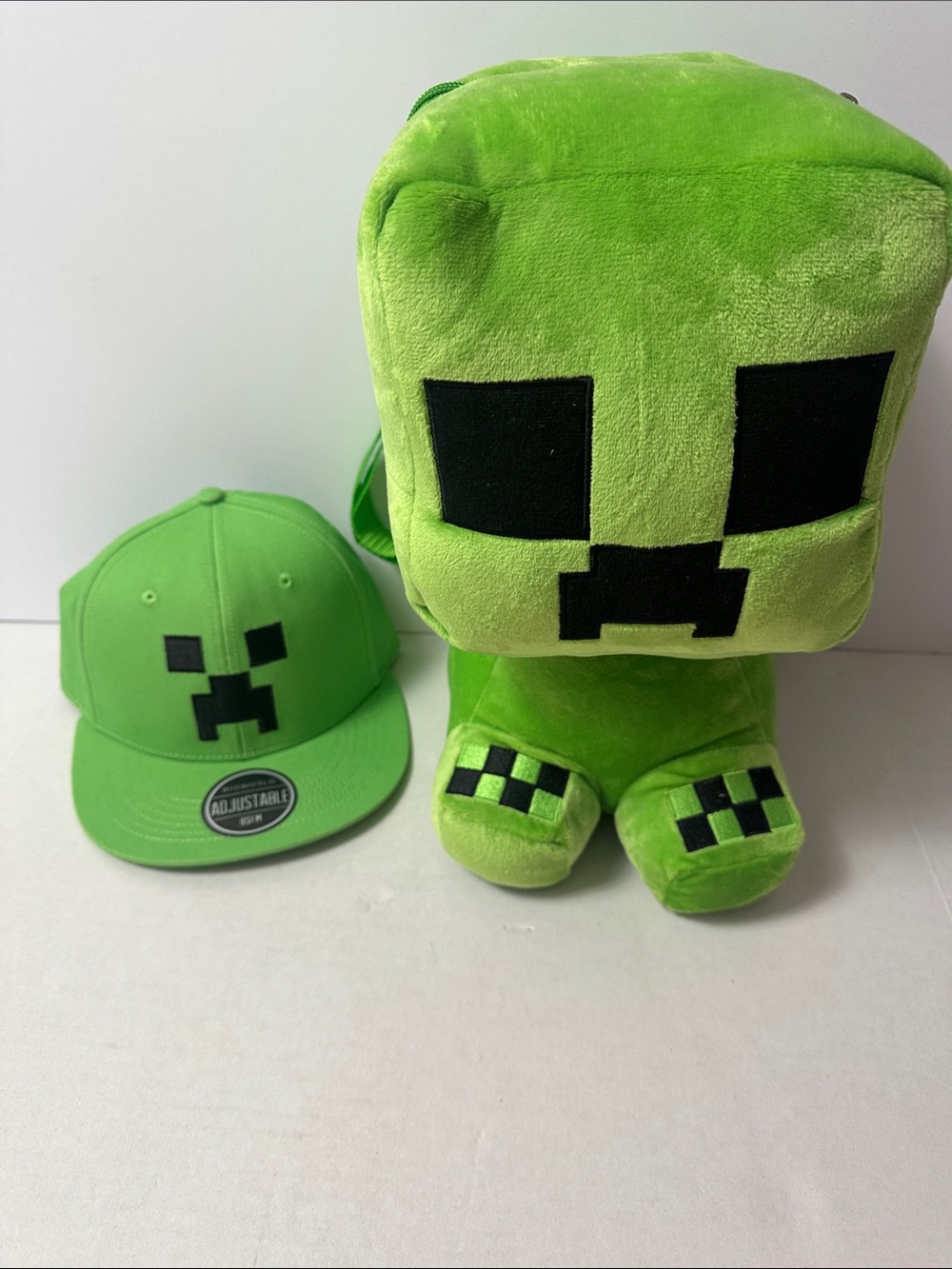 Minecraft Green & Black Plush Backpack & Matching Cap